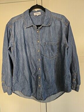 VINTAGE 80S STYLE MOTHERHOOD MATERNITY DENIM SHIRT TOP SMALL BOOHOO CHIC STREET